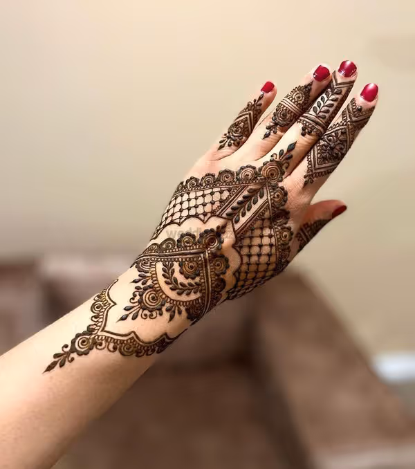 Back Hand Ring Pattern mehndi design for finger — artistic henna pattern