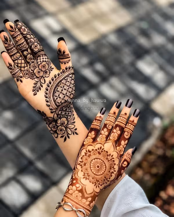 Eid Ring Pattern mehndi design for full hand — classic henna pattern