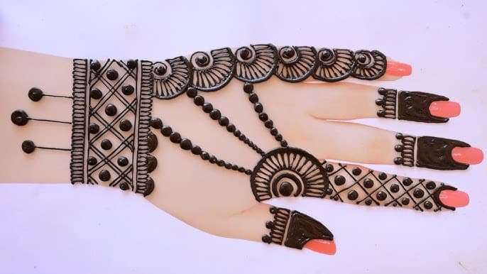 Simple Dotwork mehndi design for full hand — refined henna pattern