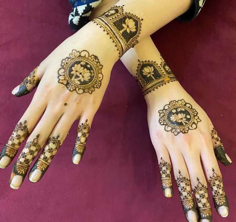 Floral Mandala mehndi design for back hand — striking henna pattern
