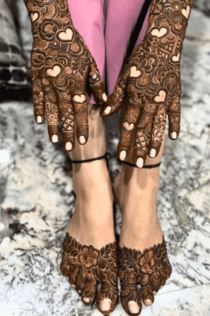 Geometric Petal Arrangement mehndi design for arm — traditional henna pattern