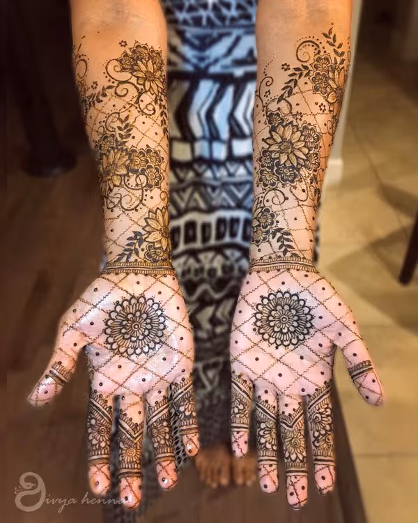 Back Hand Leaf Trail mehndi design for front hand — artistic henna pattern