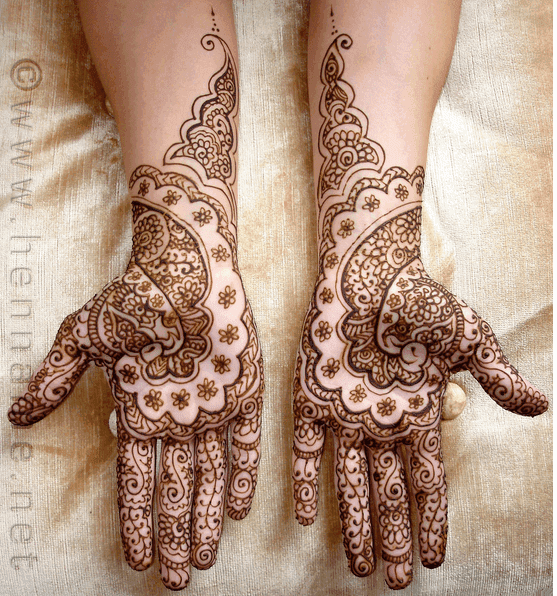 Indian Teardrop Cascade mehndi design for back hand — delicate henna pattern