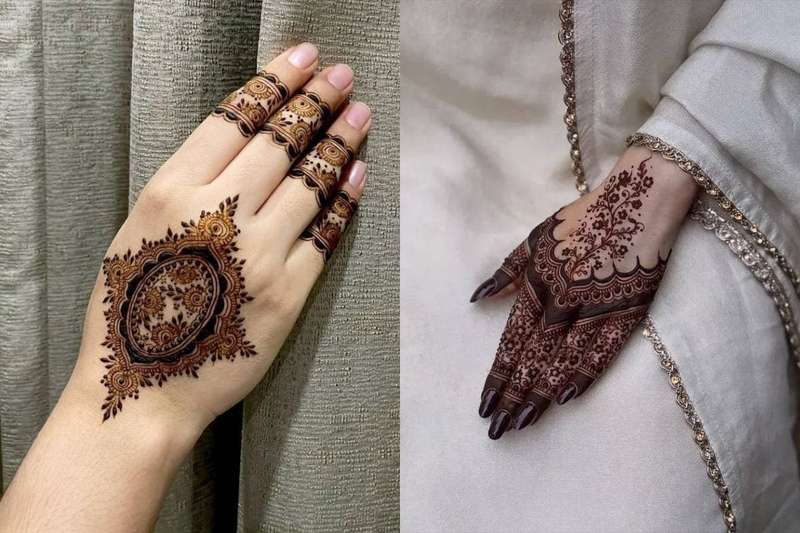Geometric Mesh Jaal mehndi design for back hand — sophisticated henna pattern