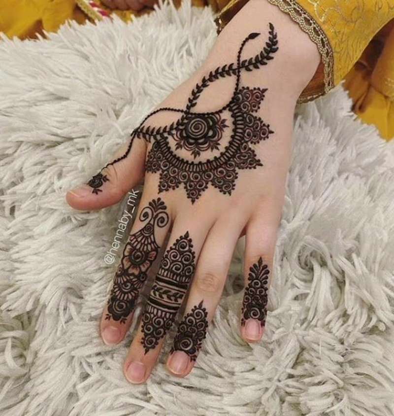 Indonesian Heart Vine mehndi design for back hand — majestic henna pattern