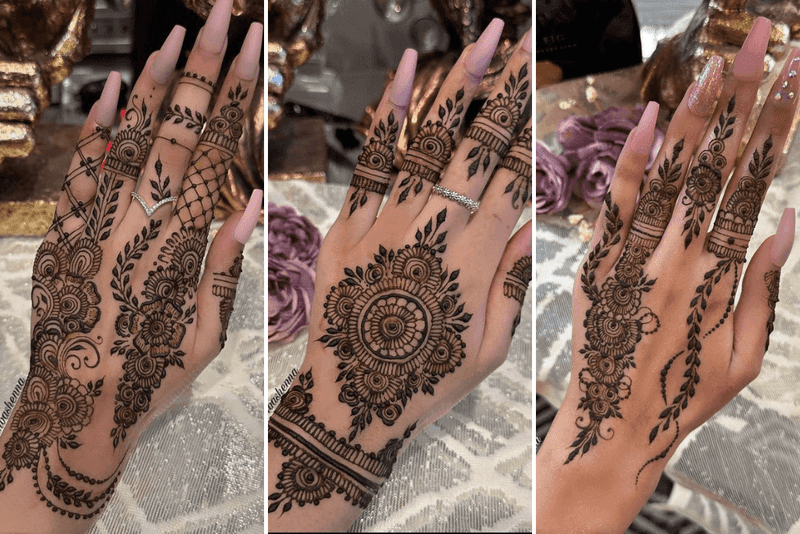 Geometric Spiral Rosette mehndi design for back hand — graceful henna pattern