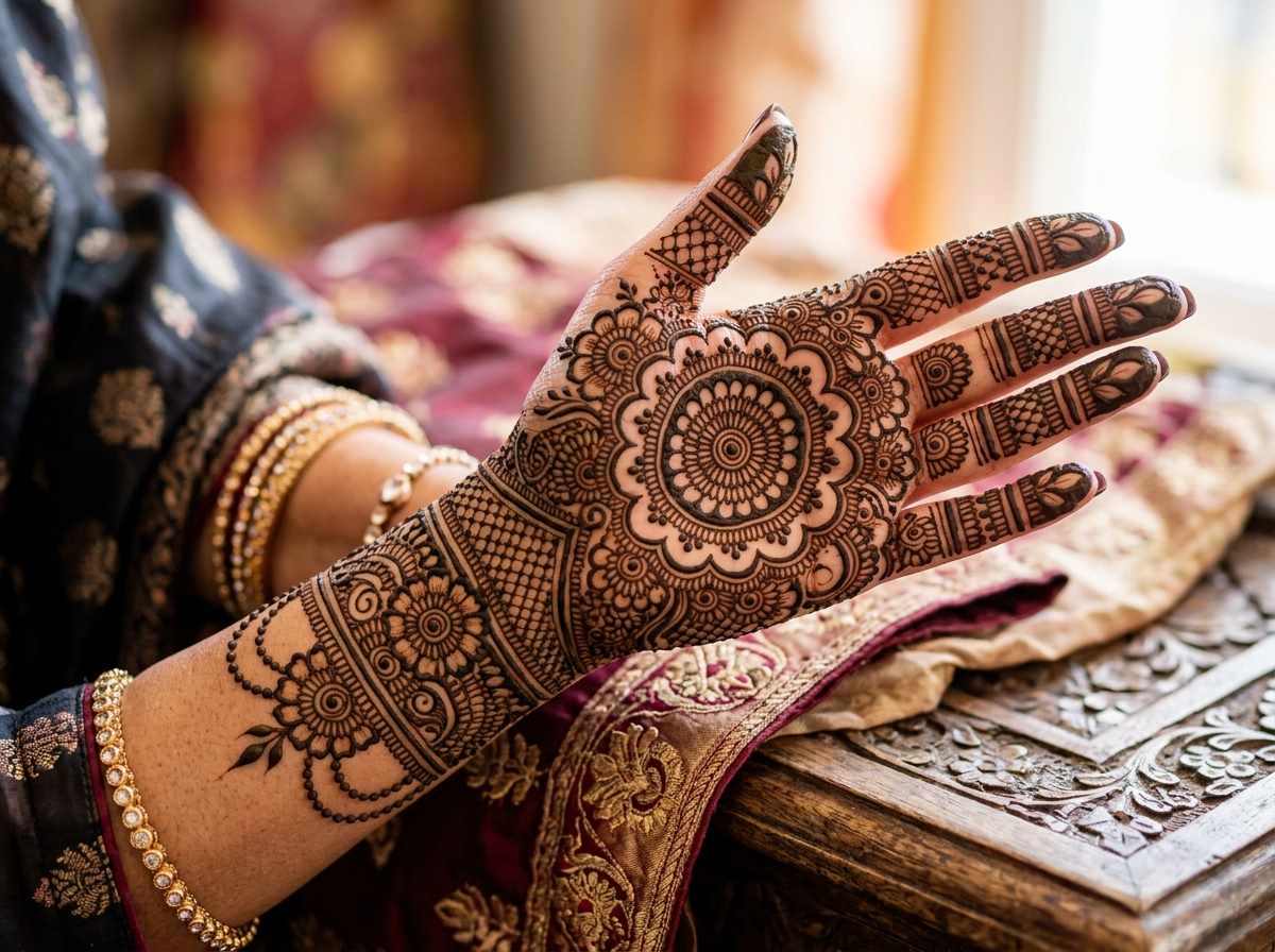 elegant full hand Asian mehndi design