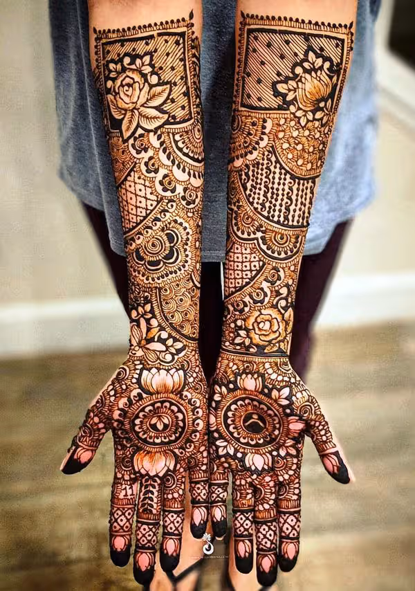 Minimal Geometric Grid mehndi design for arm — gorgeous henna pattern